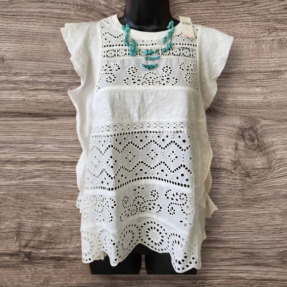 Anthropologie NWT Sustainable Ivory White Lace Sleeveless Top - XS - Picture 1 of 7